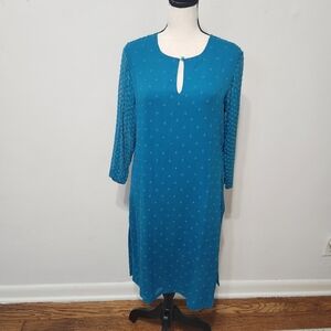 Neeru Kumar Tulsi Silk Dress Teal Blue Sheer Long Sleeve Lined Sequins NWT S